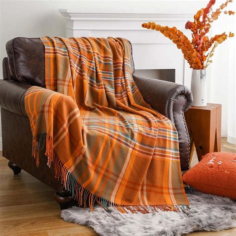 orange couch throws|orange plaid throw blanket.